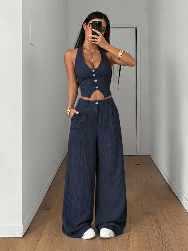 Shop the SHEIN StreetHx women’s streetwear 2-piece set featuring a solid color vest and matching pants. Perfect for summer outfits with a trendy street style look, comfortable and stylish for everyday wear.
