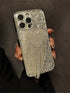 SHEIN Valentines Sequins 2000s Fashion Silver Y2k Luxurious Electroplated Glitter & Rhinestone Heart Tassel Phone Case