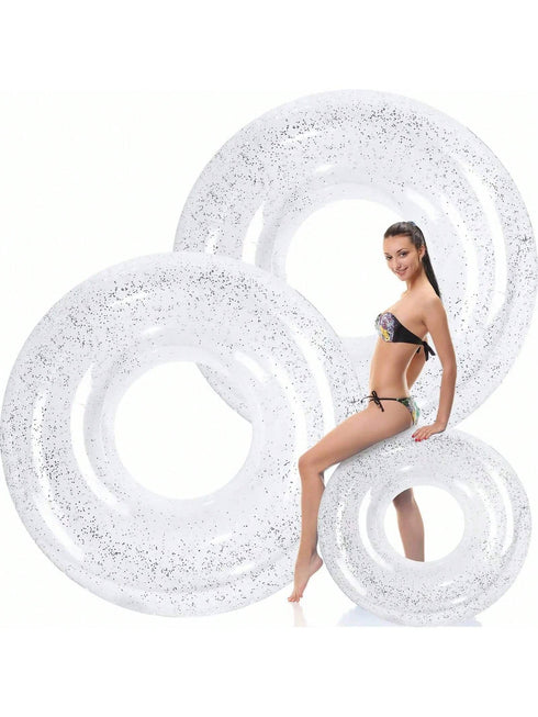 SHEIN Silver Glitter Swim Ring For Pool Beach Lake Glitter Pool Inflatable Swim Tube
