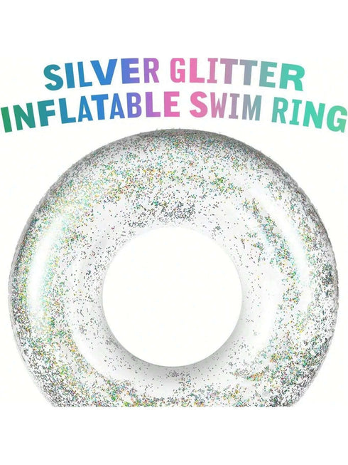 SHEIN Silver Glitter Swim Ring For Pool Beach Lake Glitter Pool Inflatable Swim Tube
