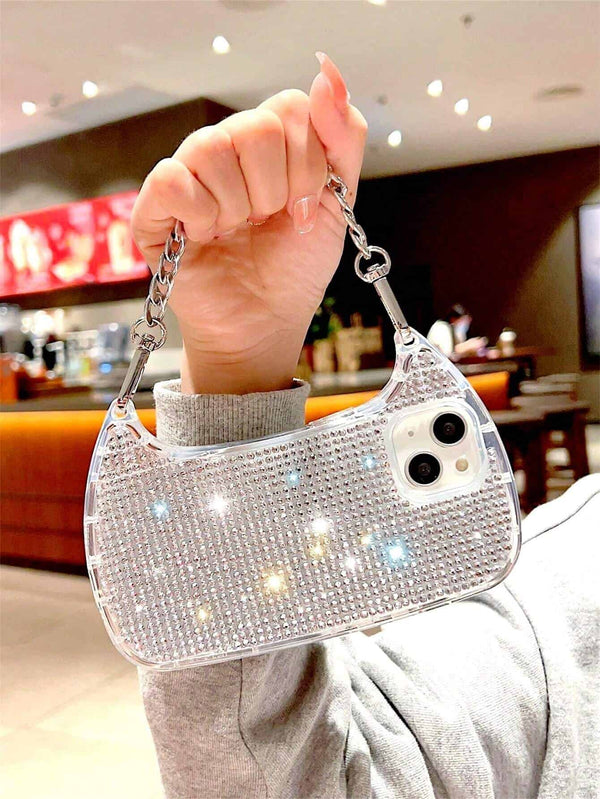 SHEIN Silver Y2k Rhinestone Decor Bag Design Phone Case Compatible