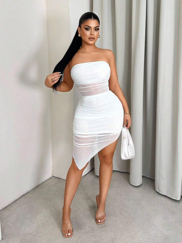 Sirith Sexy Elegant Solid Color Slim Fit Strapless Mini Dress