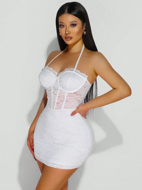 SHEIN Sirith Women's Slim Fit Lace Halter Mini Dress