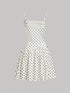 SHEIN Skyraze Women's White With Black Polka Dots Lace Ruffle Strap Mini Dress,Modest Ruffled Hem Camisole,Y2K Flirty Summer Picnic Retro Cute Dresses For Woman