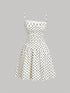 SHEIN Skyraze Women's White With Black Polka Dots Lace Ruffle Strap Mini Dress,Modest Ruffled Hem Camisole,Y2K Flirty Summer Picnic Retro Cute Dresses For Woman