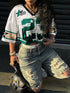 SHEIN Slaydiva 23# تي شيرت شبكي نسائي كاجوال بياقة V وأكمام 5/8 بقصة قصيرة فضفاضة بنمط حروف وأرقام، مناسب للصيف، رياضي أنيق لمباريات الألعاب