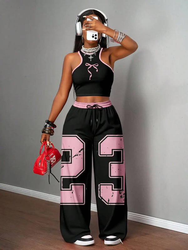 SHEIN Slaydiva 2pcs Casual Sporty Street Chic Versatile Party Airport Outfit