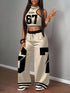 SHEIN Slaydiva طقم من قطعتين/مجموعة للنساء كاجوال بيج صيفي ملابس الشارع جيم حمالة ضيقة وبنطلون فضفاض، للنساء