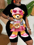 SHEIN Slaydiva Casual Printed Cute Bear Pattern 2pcs Set