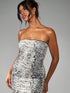 SHEIN Stretch Snake Print Sequin Bandeau Mini Dress