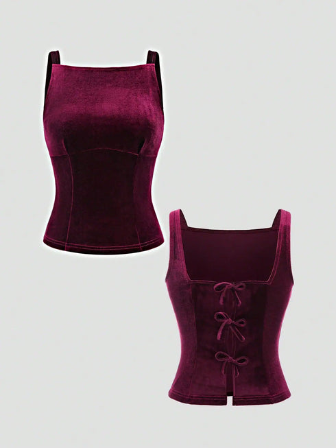 SHEIN Sweetra 1pc Women's Bowknot Back Sleeveless Purple Fashion Tank Top