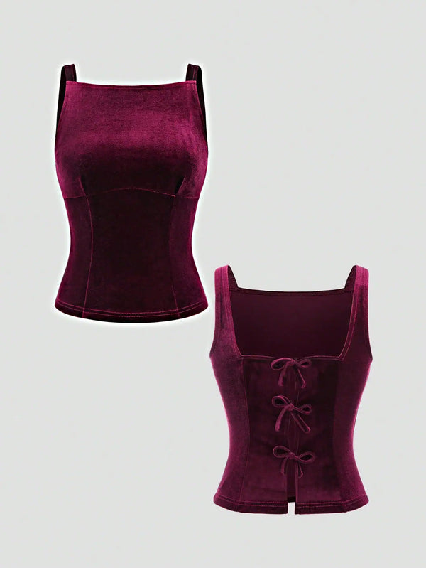 SHEIN Sweetra 1pc Women's Bowknot Back Sleeveless Purple Fashion Tank Top