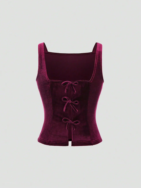 SHEIN Sweetra 1pc Women's Bowknot Back Sleeveless Purple Fashion Tank Top