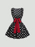SHEIN Sweetra Women's Fashionable French Romantic Sweet Polka Dot Sleeveless Boat Neck Sexy Backless Contrast Color Tie Cinched Waist A-Line Casual Dress, Spring/Summer