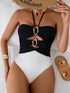 Swim Chiccia 1/2 Cup Strapless Hollow-Out Black & White One-Piece Sexy Elegant Swimsuit Summer