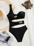 شورت سباحة صيفي أسود مجوف بحمالات كتف من SHEIN Swim Chiccia