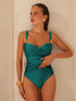 SHEIN Swim Chiccia Women's Short Green Straps Tankini With Elegant Ruched Detail
