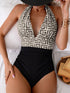 SHEIN Swim Chiccia Women's Vacation Geometric Print Plunging Neck One-Piece Swimsuit For Summer