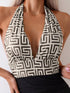 SHEIN Swim Chiccia Women's Vacation Geometric Print Plunging Neck One-Piece Swimsuit For Summer
