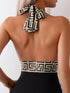 SHEIN Swim Chiccia Women's Vacation Geometric Print Plunging Neck One-Piece Swimsuit For Summer