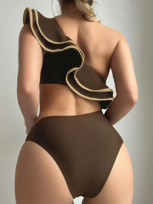 SHEIN Swim Style Ruffle Trim Cutout Sexy One-Piece Swimsuit