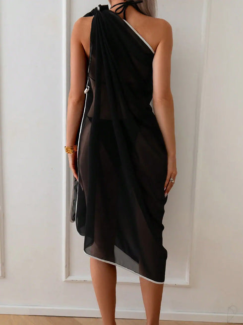 SHEIN Women Solid Trim Contrast Color Modest Chiffon Cover-Up