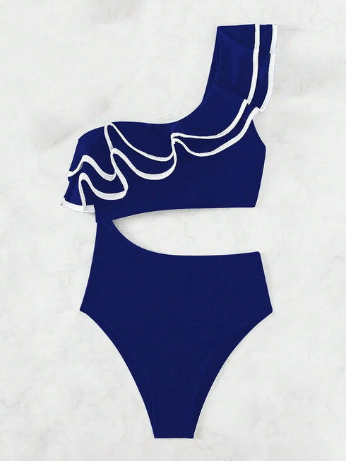 SHEIN Swim Style Ruffle Trim Cutout Sexy One-Piece Swimsuit