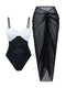 SHEIN Swim 2pcs Set Colorblock Bow Decor One Piece Swimsuit