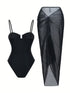 SHEIN Swim 2pcs Set Colorblock Bow Decor One Piece Swimsuit