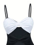 SHEIN Swim 2pcs Set Colorblock Bow Decor One Piece Swimsuit