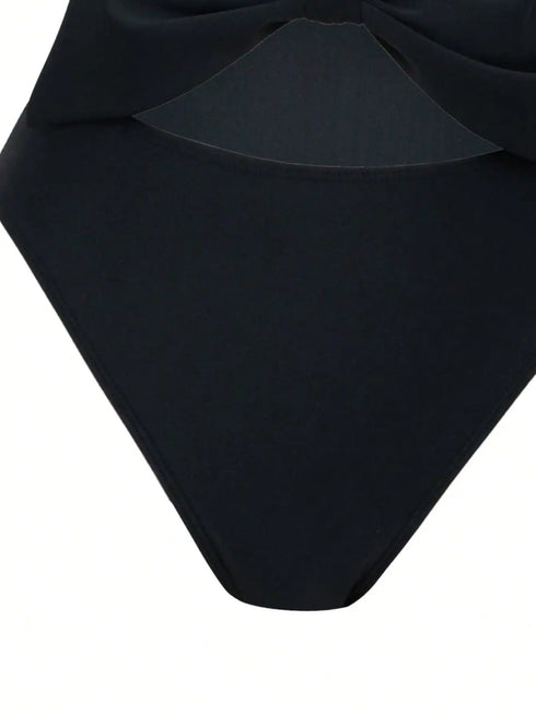 SHEIN Swim 2pcs Set Colorblock Bow Decor One Piece Swimsuit