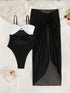 SHEIN Swim 2pcs Set Colorblock Bow Decor One Piece Swimsuit