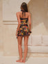 SHEIN Swim Oasis Spring/Summer New Tropical Plant & Parrot Print Halter Backless Ruched Waist Slimming One