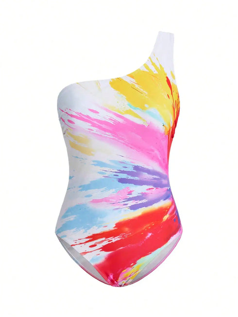 SHEIN Summer Vacation Beach Neon Printed One-Piece Swimsuit