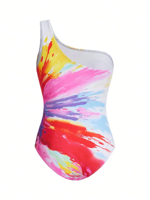 SHEIN Summer Vacation Beach Neon Printed One-Piece Swimsuit
