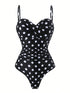 SHEIN Swim Oasis Women's Casual Vacation Beach Party Elegant Black & White Polka Dot One-Piece Swimsuit With Black Skirt Swimsuit, New Summer Collection