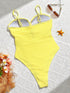 SHEIN Swim SXY قطعة واحدة من ملابس السباحة النسائية بلون موحد وتصميم متقاطع، بوش أب، بدون أسلاك