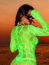 فستان SHEIN Swim SXY الخريفي الجديد المحبوك بياقة دائرية وأكمام طويلة بقصة ضيقة، فستان شبكي ضيق بتصميم مفرغ، فستان نسائي أنيق للشاطئ والنوادي بلون أخضر نيون
