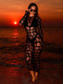 فستان SHEIN Swim SXY ربيعي/صيفي جديد، فستان محبوك بياقة مستديرة وأكمام طويلة ضيق على الجسم، فستان شبكي ضيق ومثير بقصة مجوفة، فستان أنيق للسيدات.