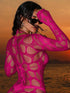 SHEIN Swim SXY Spring/Summer New Knitted Round Neck Long Sleeve Bodycon Dress, Sexy Fitted Mesh Hollow Out Dress, Elegant Women Dress
