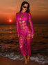 SHEIN Swim SXY Spring/Summer New Knitted Round Neck Long Sleeve Bodycon Dress, Sexy Fitted Mesh Hollow Out Dress, Elegant Women Dress