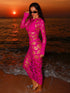 SHEIN Swim SXY Spring/Summer New Knitted Round Neck Long Sleeve Bodycon Dress, Sexy Fitted Mesh Hollow Out Dress, Elegant Women Dress