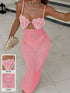 SHEIN Swim SXY فستان نسائي بودرة أنيق لقضاء العطلات، فستان بحمالات من اللؤلؤ بتصميم حمالة صدر كروشيه، اختيارات الربيع والصيف