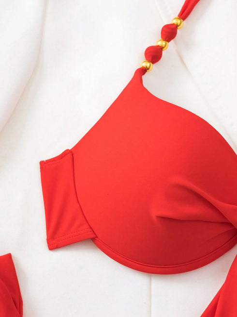 SHEIN Swim Vcay طقم بيكيني من قطعتين بطبعة زهور مبطن برباط حول الرقبة للصيف