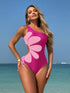 SHEIN Swim Vcay Spring Break Women's One Shoulder Printed Drawstring Tie Hollow Out Casual Resort One-Piece Swimsuit