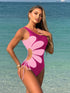 SHEIN Swim Vcay Spring Break Women's One Shoulder Printed Drawstring Tie Hollow Out Casual Resort One-Piece Swimsuit