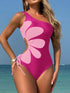 SHEIN Swim Vcay Spring Break Women's One Shoulder Printed Drawstring Tie Hollow Out Casual Resort One-Piece Swimsuit
