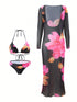 SHEIN Swim Vcay Women 3pcs/Set New Printed Halter Bikini Swimsuit, Sexy & Protective For Summer Beach Vacation