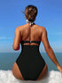 بدلة سباحة SHEIN Swim Vcay قطعة واحدة للنساء، بلون مغاير، بتصميم مفرغ، ورباط متقاطع حول العنق