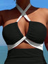 بدلة سباحة SHEIN Swim Vcay قطعة واحدة للنساء، بلون مغاير، بتصميم مفرغ، ورباط متقاطع حول العنق